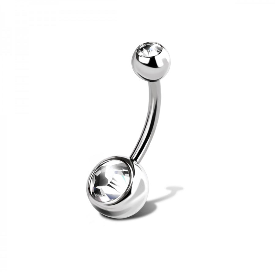 SURGICAL STEEL DOUBLE GEM BELLY BARBELL