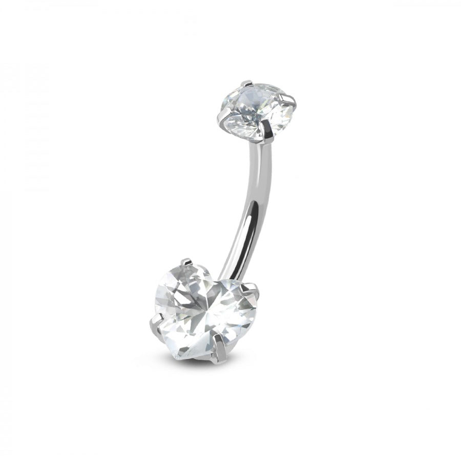 DOUBLE PRONG SET HEART BELLY RING