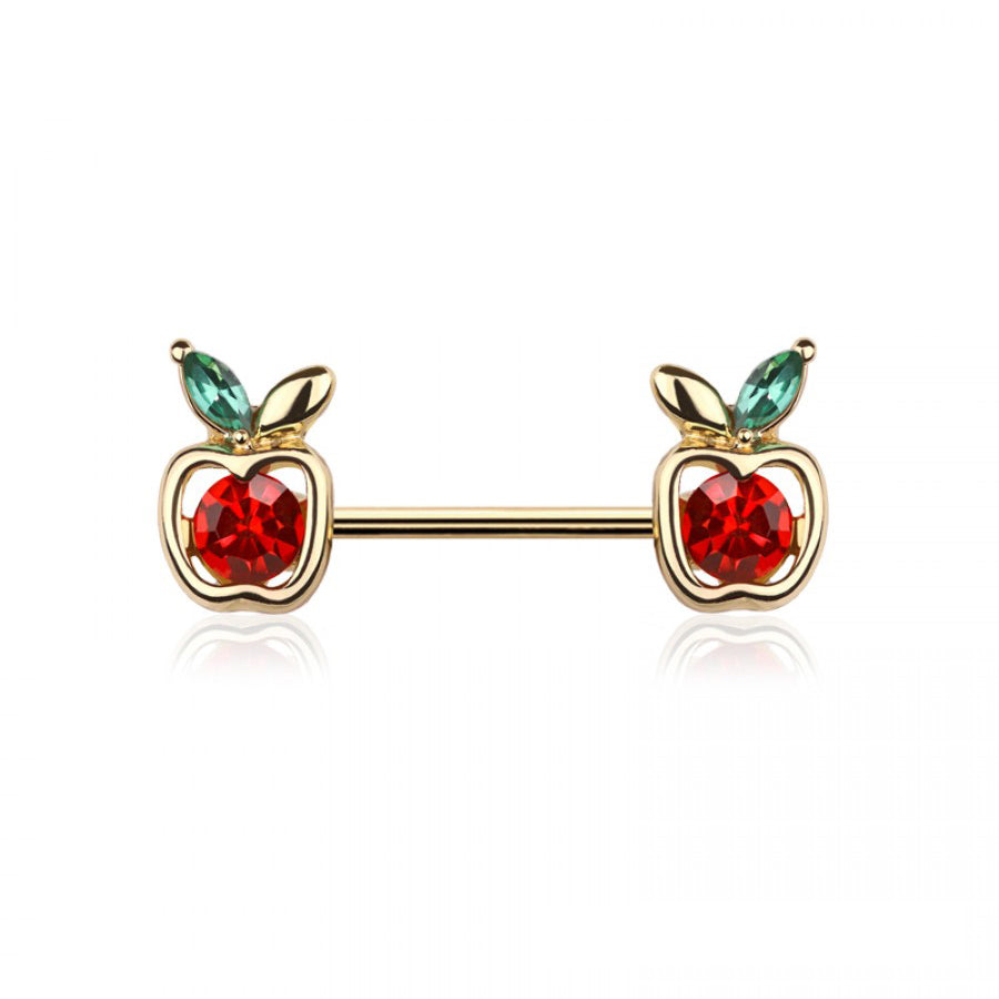 APPLE CHARM END 316L SURGICAL STEEL NIPPLE BAR (APIECE).