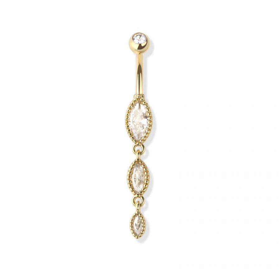 PRONG SET TRIPLE MARQUISE GEM CASCADE BELLY RING