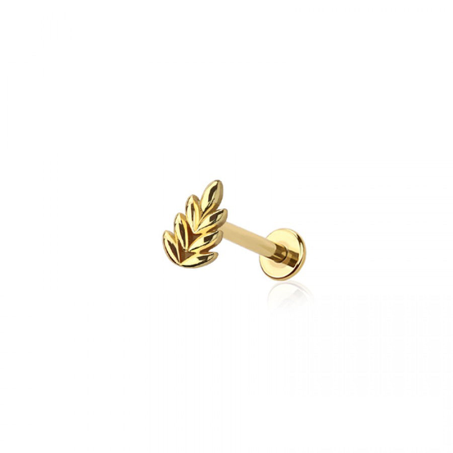 ACACIA FOREST SPROUT SPRIG BRANCH LASER CUT PUSH IN TOP 316L SURGICAL STEEL LABRET SET