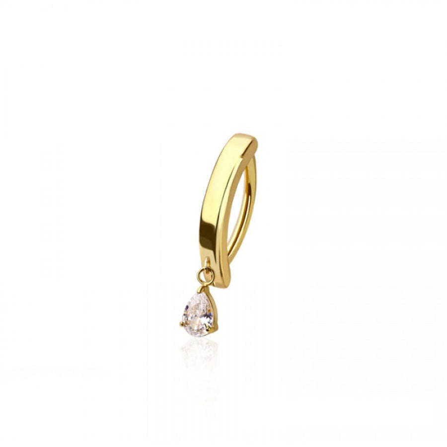 SURGICAL STEEL TEARDROP CZ RAIL CLICKER BELLY RING