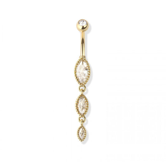 PRONG SET TRIPLE MARQUISE GEM CASCADE BELLY RING
