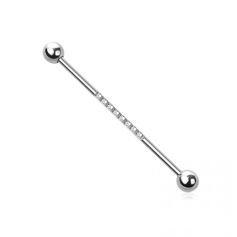 8 CZ STONES CENTER 316L INDUSTRIAL BARBELL