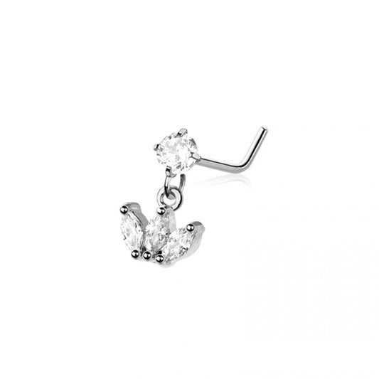 TRIPLE MARQUISE  L-SHAPE NOSE STUD